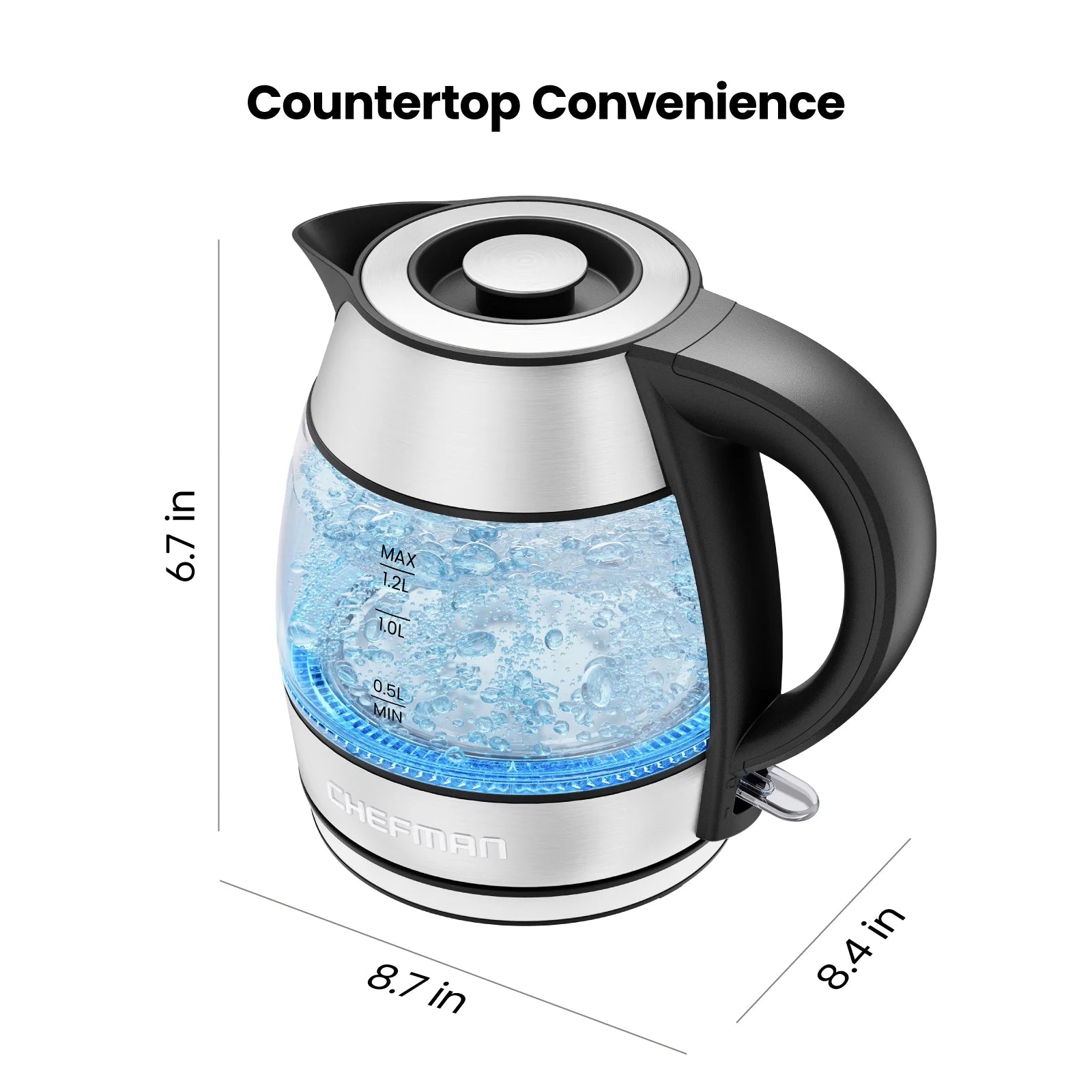 Chefman Rapid Boil 1.2L Electric Tea Kettle with Removable Lid - Stainless Steel