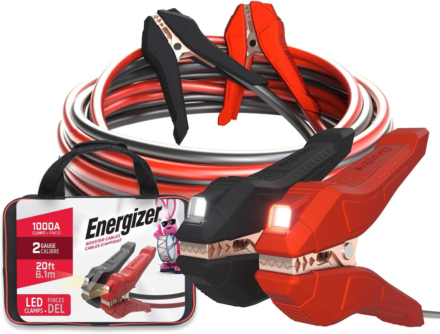 Energizer Jumper Cables for Car Battery, Heavy Duty Automotive Booster Cables for Jump Starting Dead or Weak Batteries with Carrying Bag Included (20-Feet (2-Gauge)