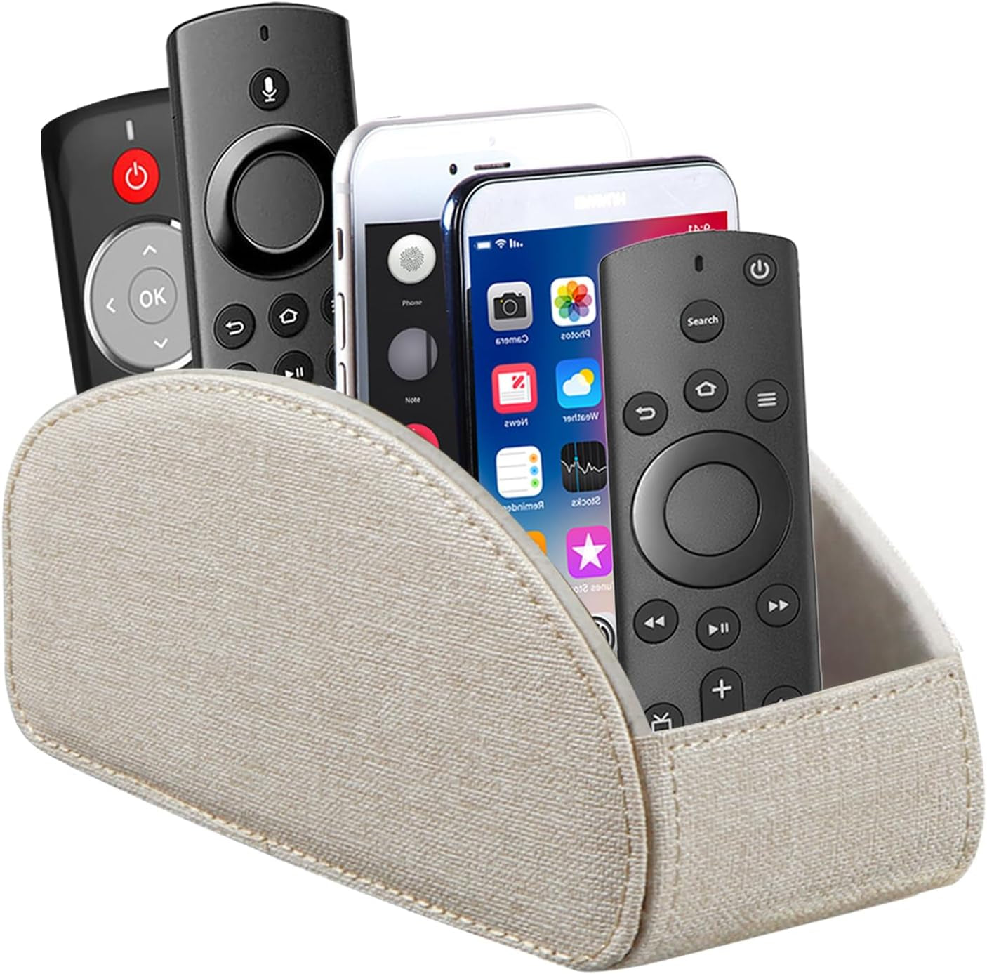 Remote Control Holder PU Leather TV Remote Caddy for Table, 5 Compartments Nightstand Organizer for Bedroom Accessories/Bedside Remotes/Media Controllers/Office Supplies, Decorations for Living Room