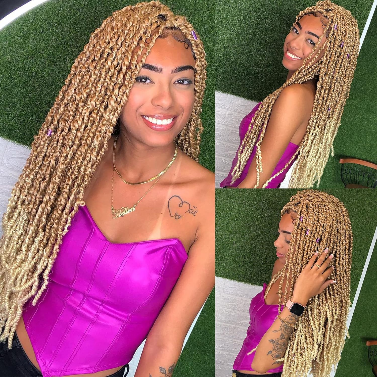 Annivia Passion Twist Braided Wigs for Black Women Full Lace Knotless Braided Wigs with Baby Hair Passion Twist Water Wave Crochet Hair Premium Synthetic Lace Faux Locs Braiding Wig(27/613 24Inch)