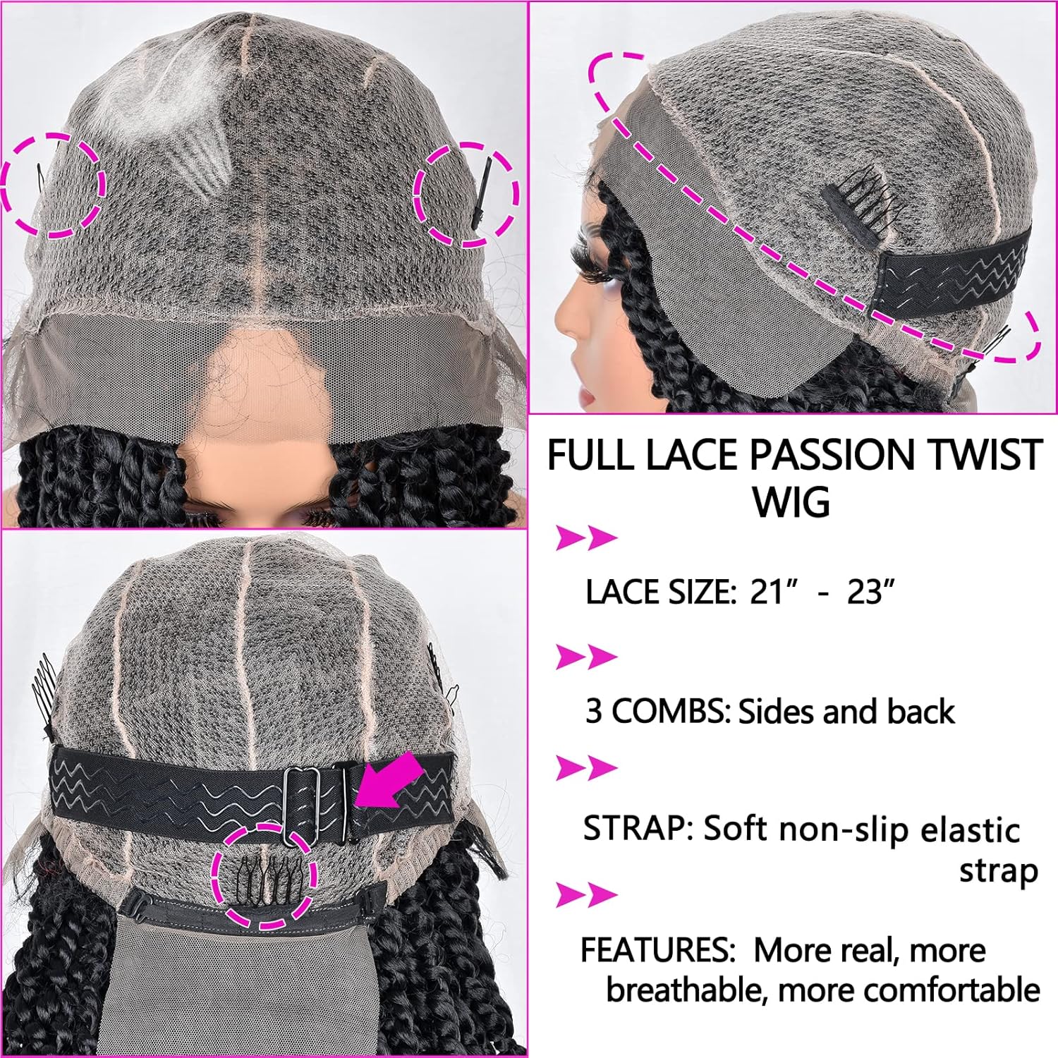 Annivia Passion Twist Braided Wigs for Black Women Full Lace Knotless Braided Wigs with Baby Hair Passion Twist Water Wave Crochet Hair Premium Synthetic Lace Faux Locs Braiding Wig(27/613 24Inch)