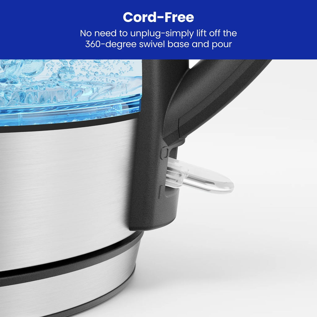 Chefman Rapid Boil 1.2L Electric Tea Kettle with Removable Lid - Stainless Steel