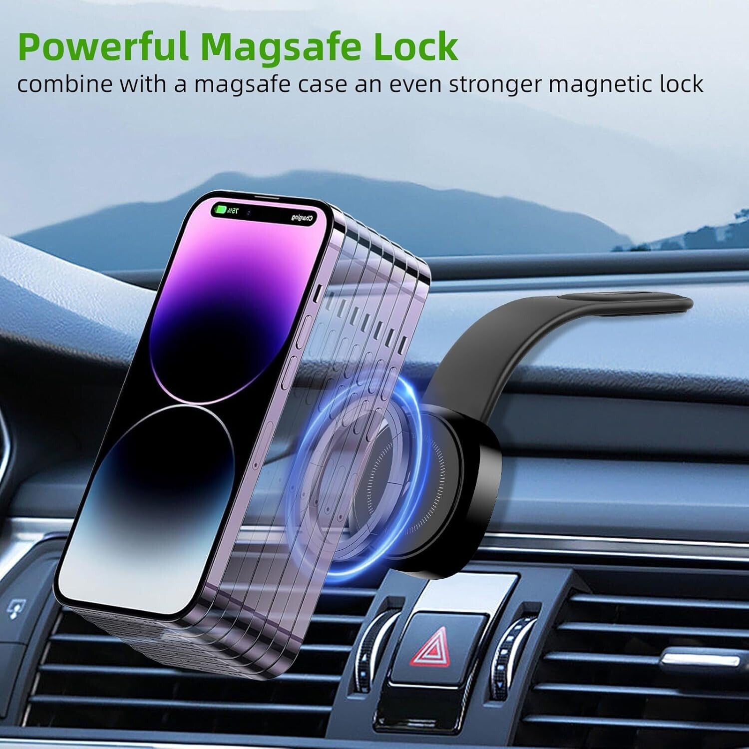 Magsafe Car Mount Charger for Iphone Magnetic Phone Holder 15W Fast Charging