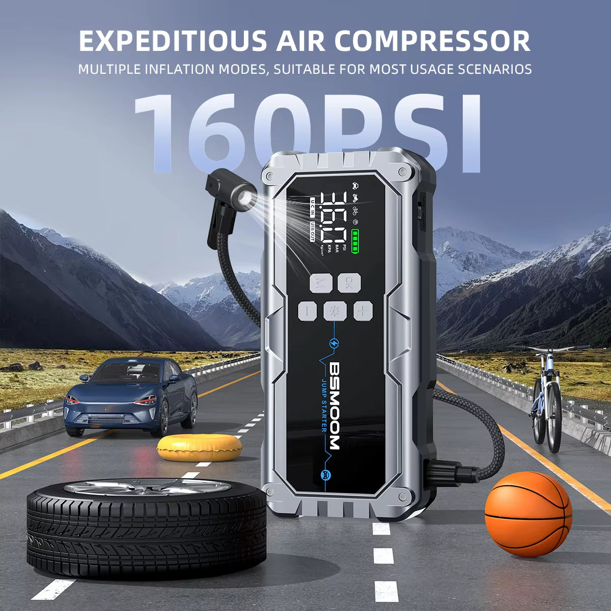 4 in 1 Jump Starter Air Pump Air Compressor Power Bank Starting Device Battery Booster Jump Starter