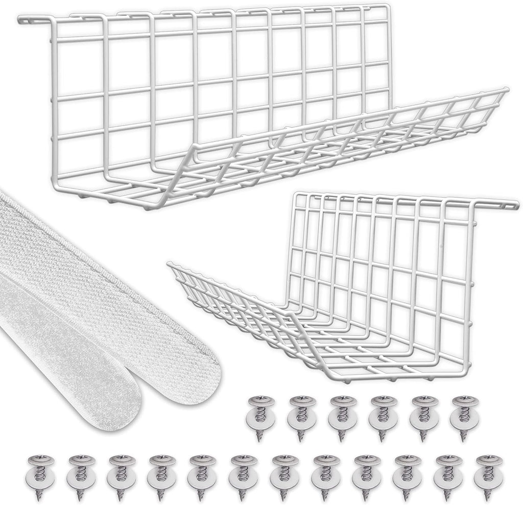 Under Desk Cable Tray, Cord Organizer for Wire, Cord Management, under Desk, Wire Holders - Black Tray - Set of 4X 17