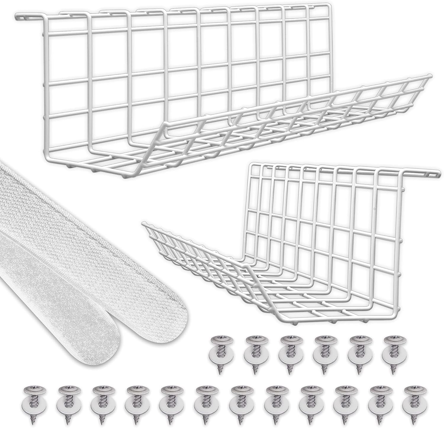 Under Desk Cable Tray, Cord Organizer for Wire, Cord Management, under Desk, Wire Holders - Black Tray - Set of 4X 17