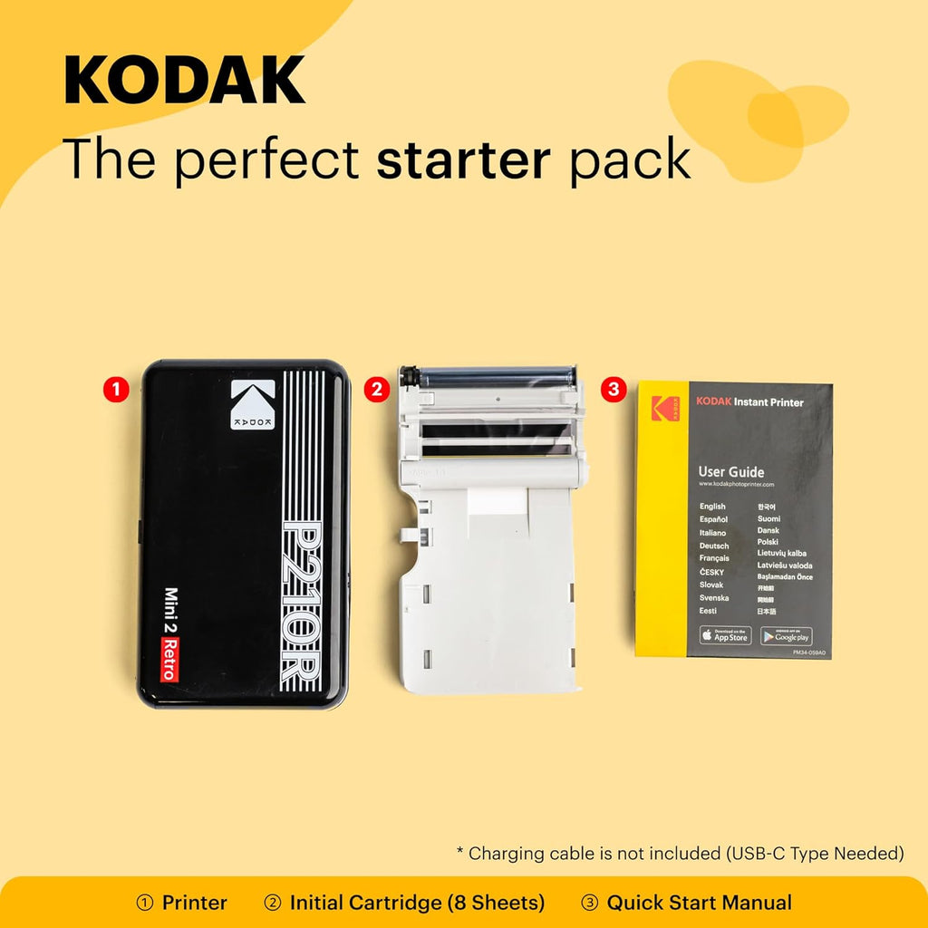 KODAK Mini 2 Retro 4PASS Portable Photo Printer (2.1X3.4 Inches) + 8 Sheets, White
