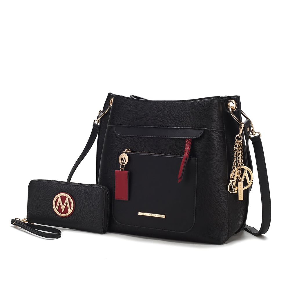 MKF Collection Shivani Vegan Leather Women'S Hobo Bag & Wristlet Wallet, Fashionable Shoulder Purse Handbag 2 Pcs by Mia K - Red