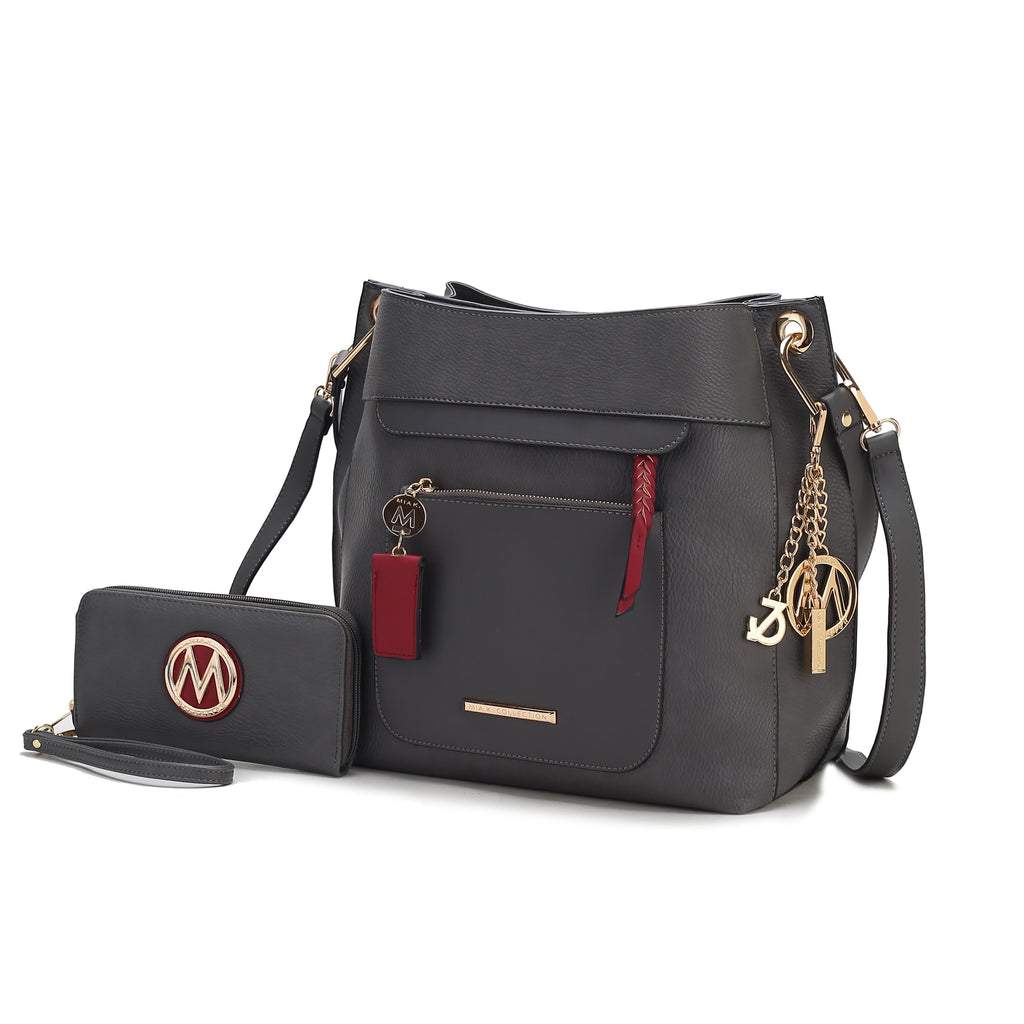 MKF Collection Shivani Vegan Leather Women'S Hobo Bag & Wristlet Wallet, Fashionable Shoulder Purse Handbag 2 Pcs by Mia K - Red