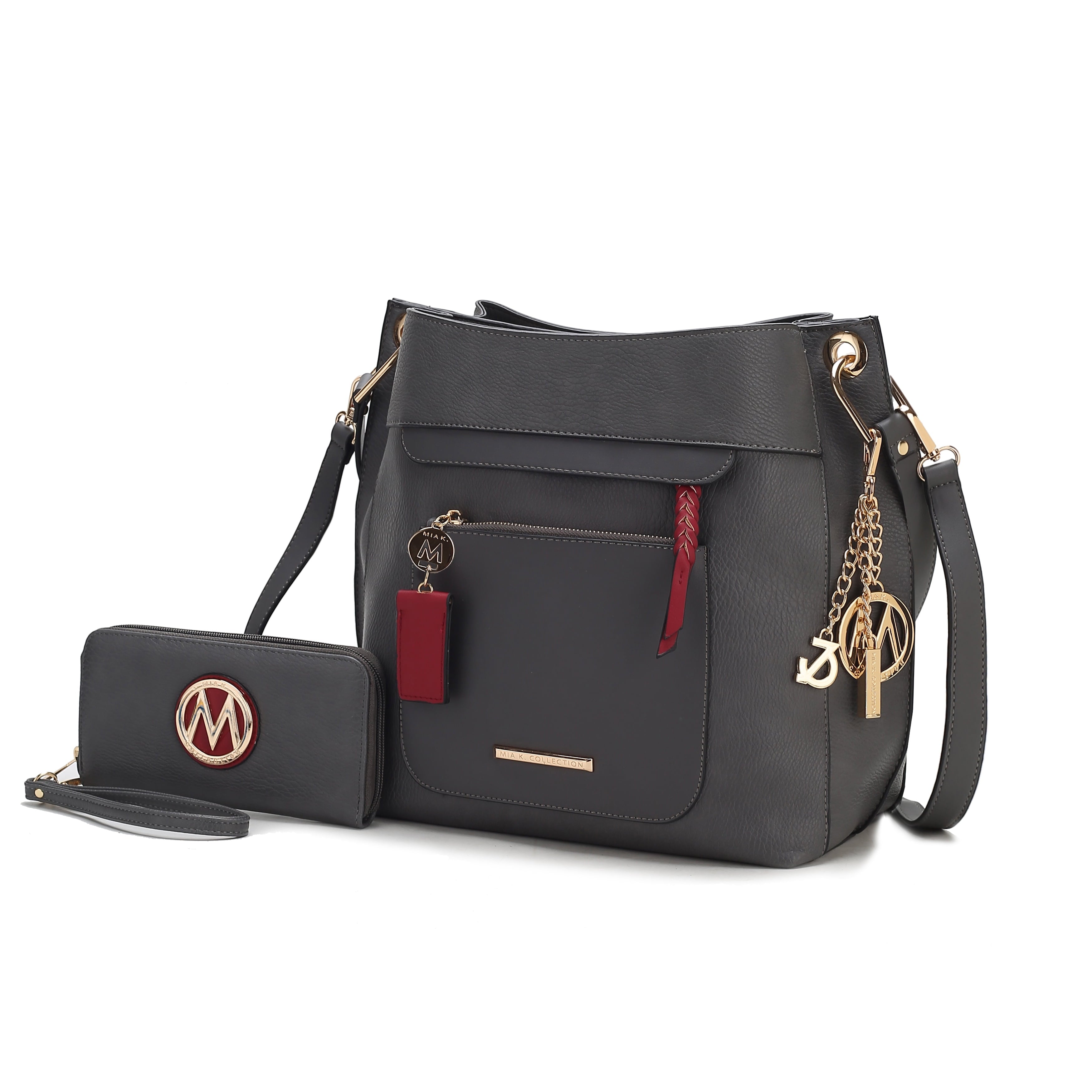 MKF Collection Shivani Vegan Leather Women'S Hobo Bag & Wristlet Wallet, Fashionable Shoulder Purse Handbag 2 Pcs by Mia K - Red