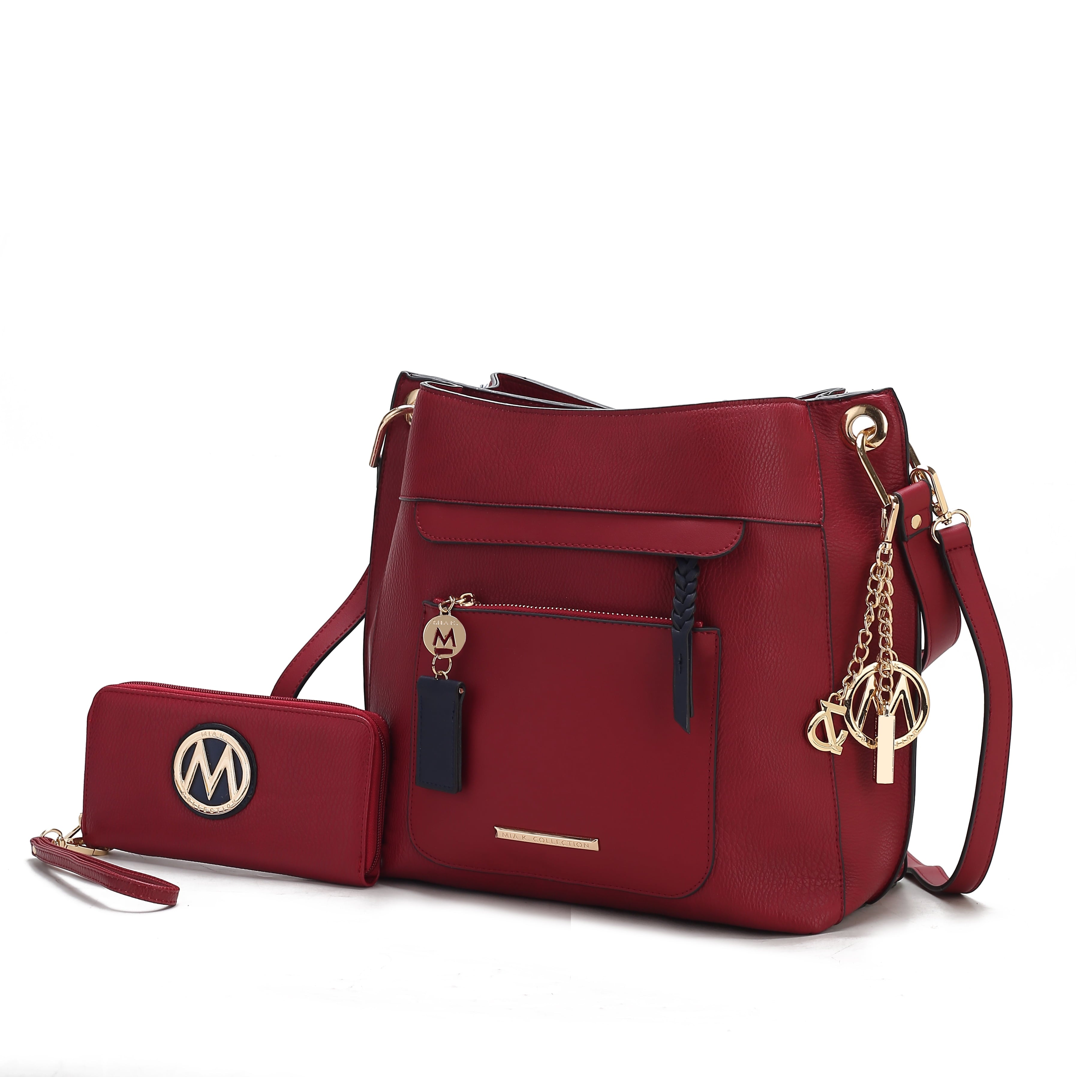 MKF Collection Shivani Vegan Leather Women'S Hobo Bag & Wristlet Wallet, Fashionable Shoulder Purse Handbag 2 Pcs by Mia K - Red