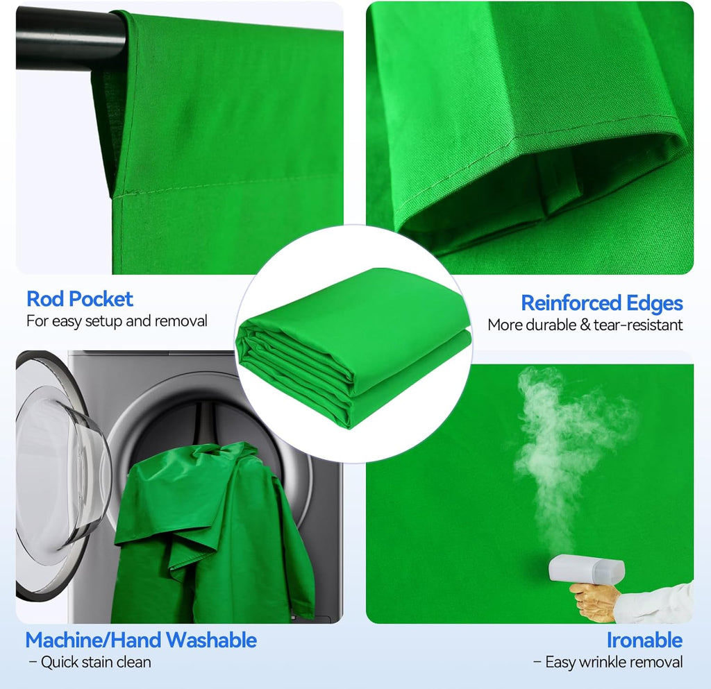 EMART Photo Video Studio 8.5 X 10Ft Green Screen Backdrop Stand Kit, Photography Background Support System with 10 X12Ft 100% Cotton Muslin Chromakey Curtain