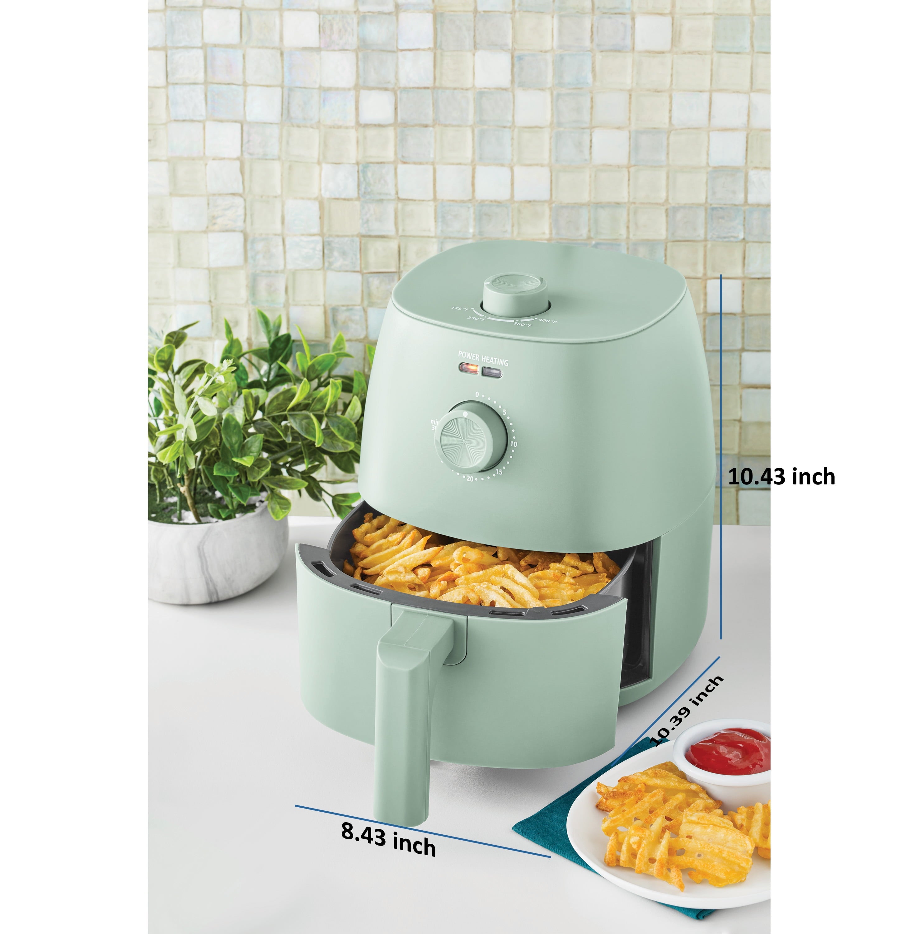 Mainstays 2.2 Qt Air Fryer, Sage Green - Automatic Shutoff, Nonstick