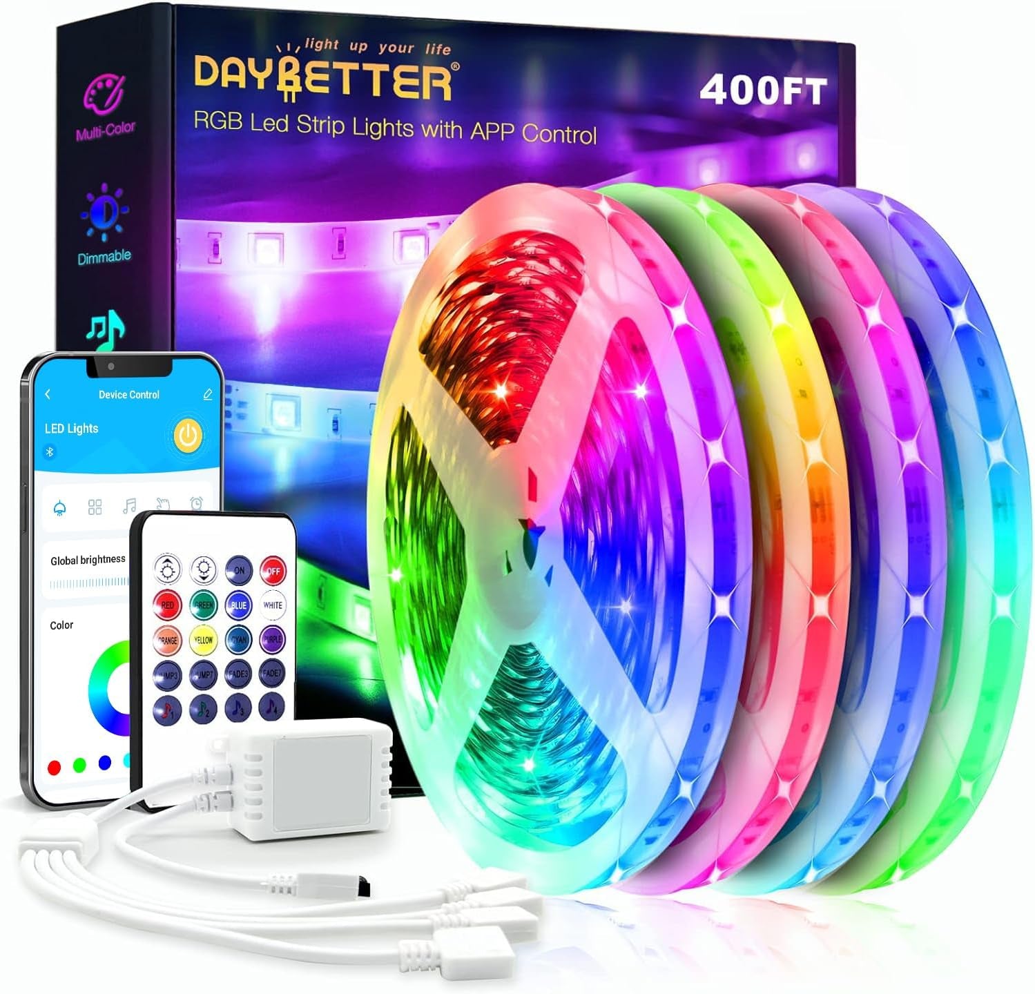 DAYBETTER BGRIC LED Lights for Bedroom, 16.4FT RGB LED Lights with Bluetooth APP & Remote Control 24V 5050 Color Changing LED Strip Lights Music Sync for Room Home Party Wall Indoor Decor