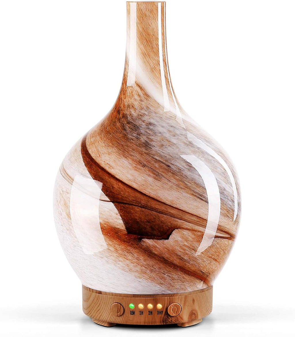 Porseme Rose Gold Essential Oil Diffuser 3D Glass Aromatherapy Ultrasonic Humidifier, Waterless Auto-Off, Timer Setting, BPA Free, Air Refresh for Home Hotel Yoga Leisure SPA Gift 150Ml