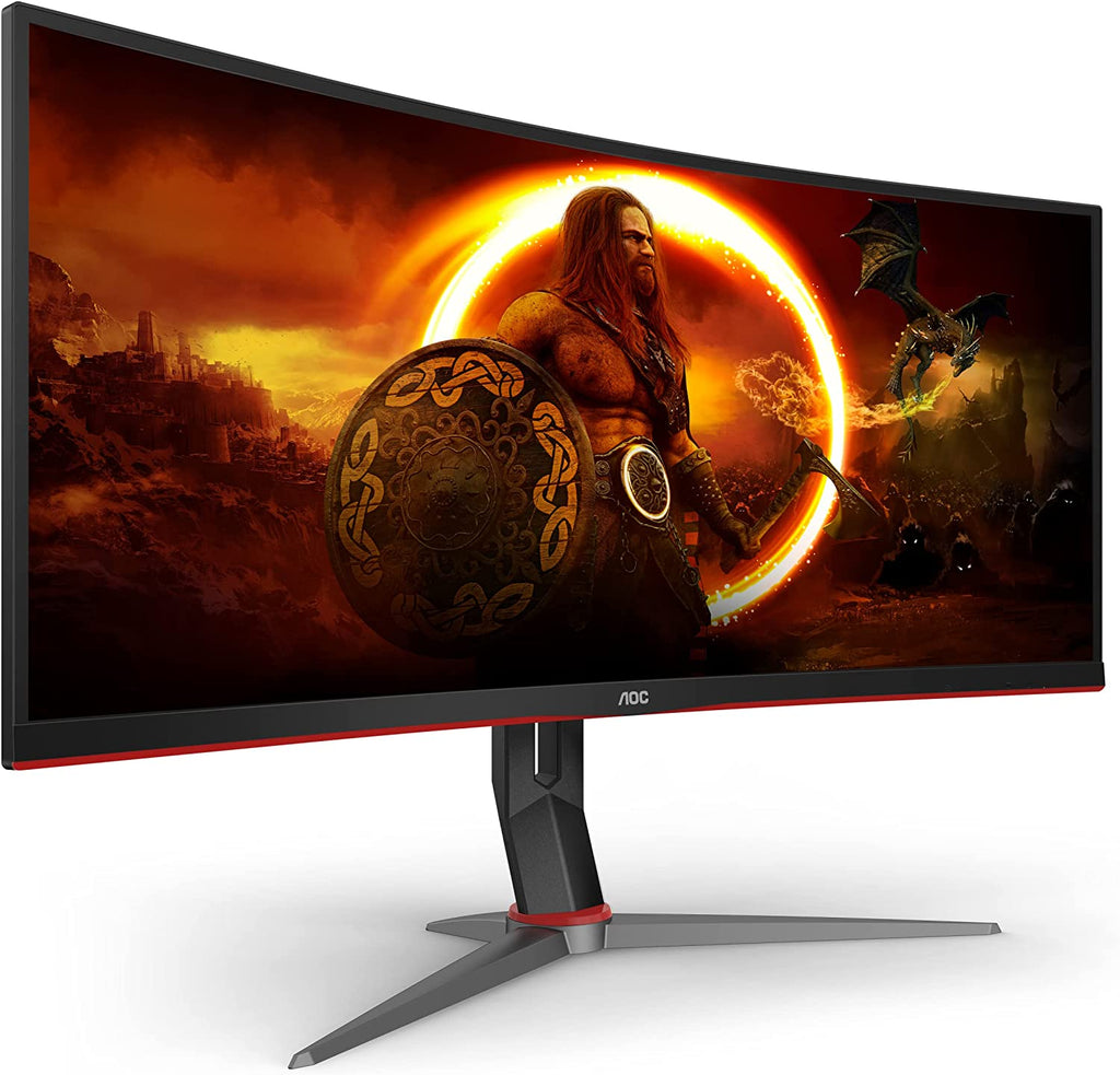 AOC CU34G2X 34" Curved Frameless Immersive Gaming Monitor, Ultrawide QHD 3440X1440, VA Panel, 1Ms 144Hz Adaptive-Sync, Height Adjustable, 3-Yr Zero Dead Pixels, Black/Red