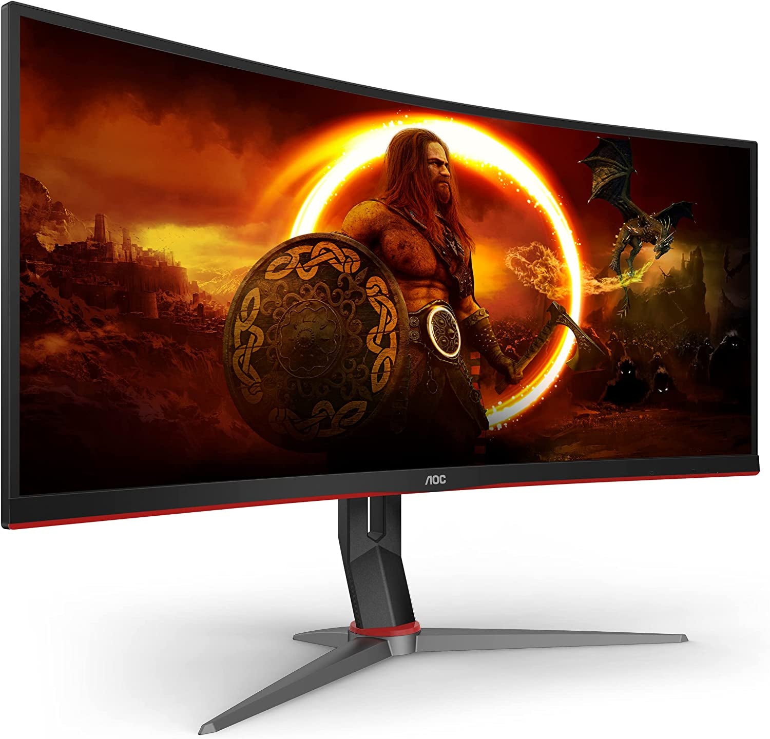 AOC CU34G2X 34" Curved Frameless Immersive Gaming Monitor, Ultrawide QHD 3440X1440, VA Panel, 1Ms 144Hz Adaptive-Sync, Height Adjustable, 3-Yr Zero Dead Pixels, Black/Red