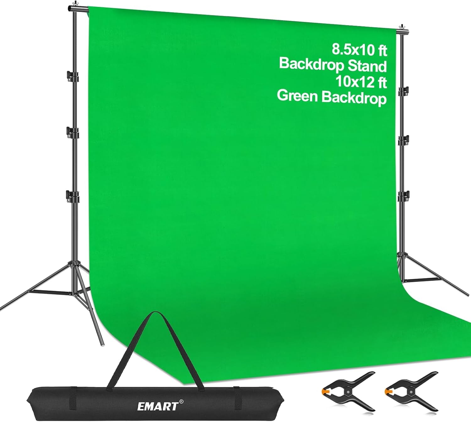EMART Photo Video Studio 8.5 X 10Ft Green Screen Backdrop Stand Kit, Photography Background Support System with 10 X12Ft 100% Cotton Muslin Chromakey Curtain