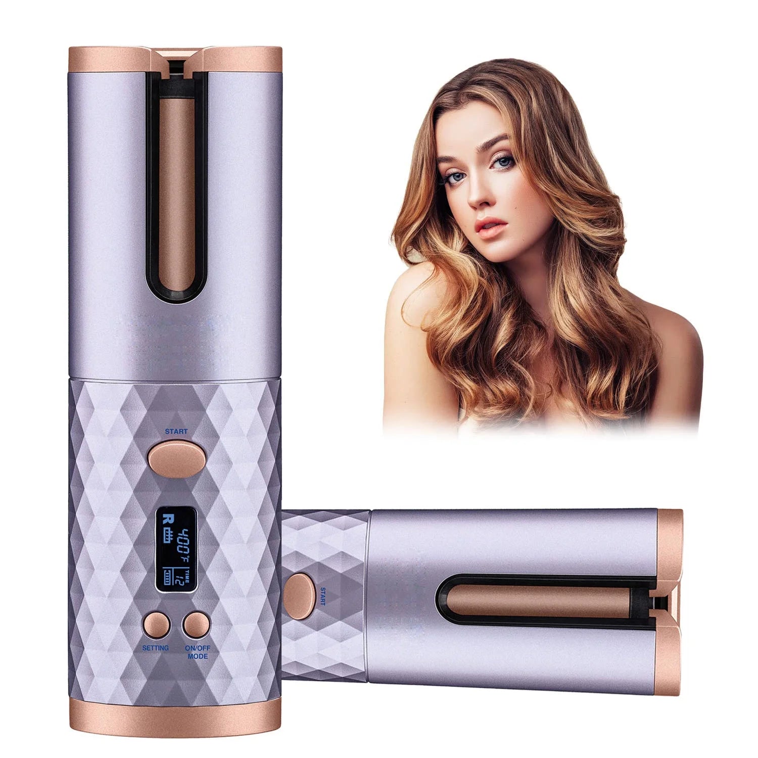 Portable Automatic Hair Curler, Ceramic Rotating Wireless Auto Curling Iron Wand, Emlimny Portable USB Rechargeable Spin Curler for Hair Styling (Black)