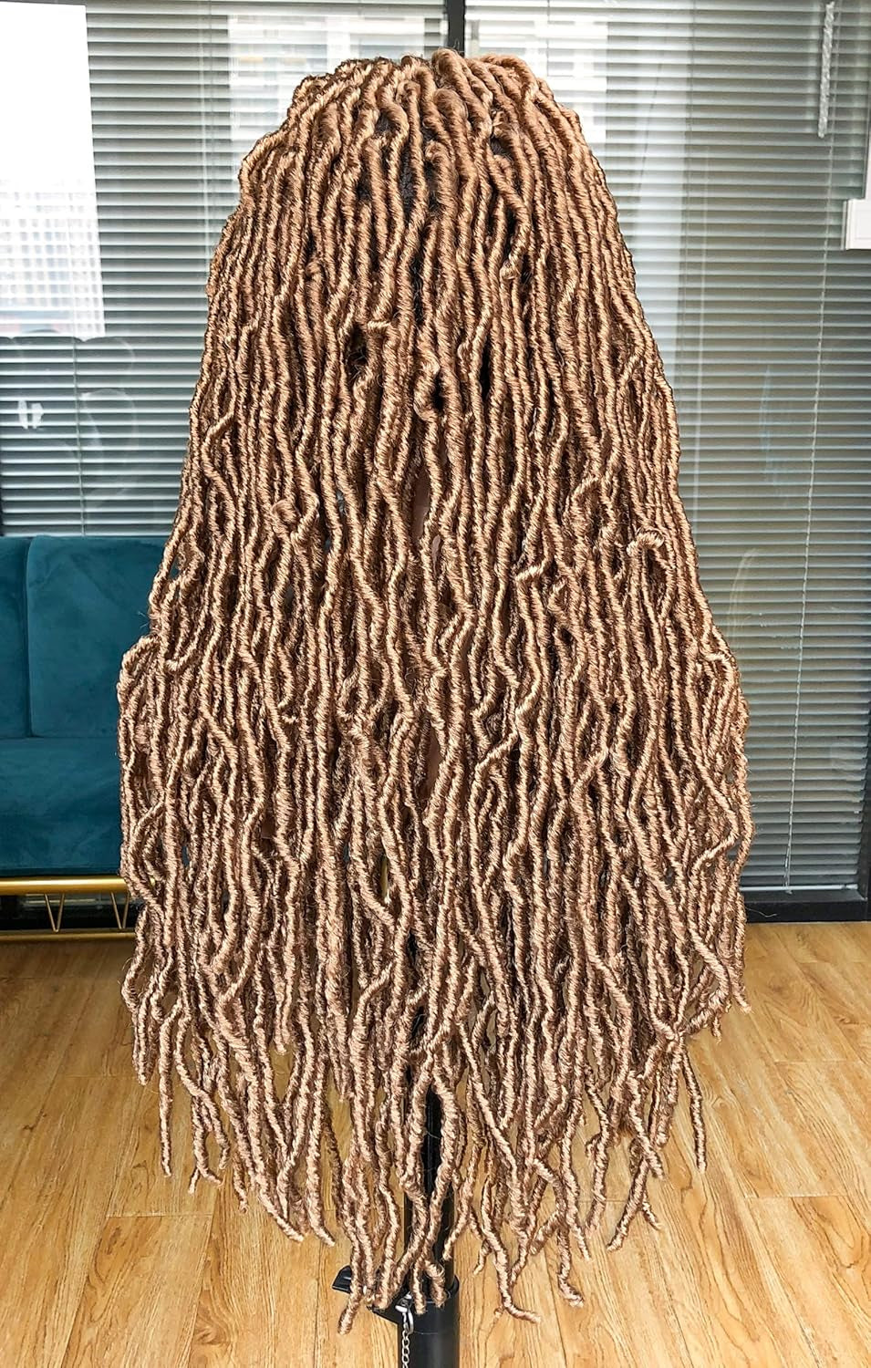 Annivia 32Inch Full Double Lace Box Braided Wigs for Black Women Faux Locs Square Knotless Wigs with Baby Hair Long Dreadlock Wig Natural Black Hand-Braided Synthetic Twist Lace Locs Wig Blonde