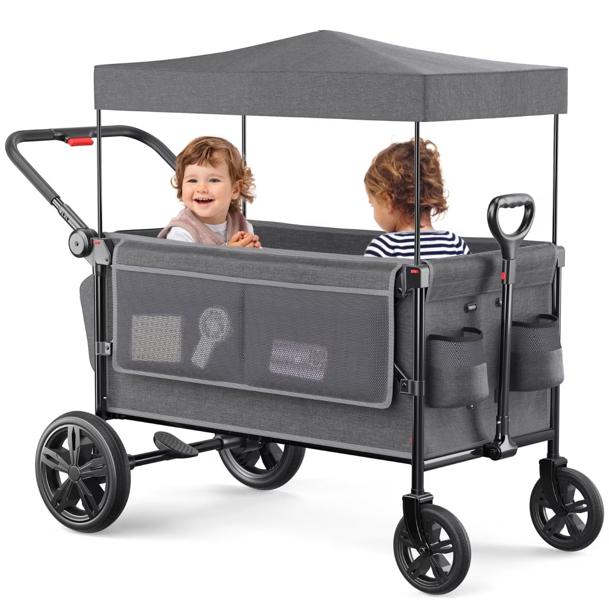 SACVON All-Terrain Stroller Wagon for Toddlers with Canopy, Parent Organizer, Adjustable Handlebar, 2 Cup Holders