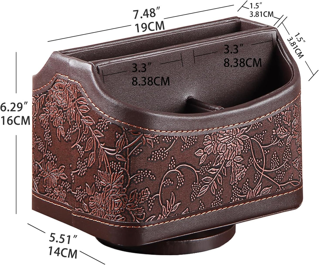 PUSU Leather 360°Rotatable Remote Control Holder,Nightstand TV Remote Caddy,Office Supplies Desktop Organizer,Spinning Storage Box for Pen,Mail,Phone,Dvd, Blu-Ray, Media Player, Heater Controllers