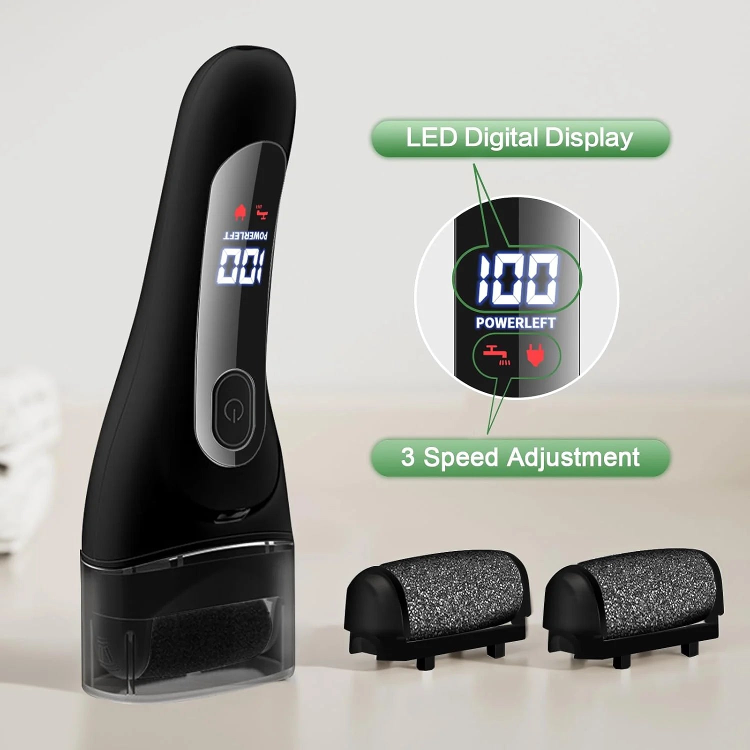 Wiher Electric Foot Callus Remover, LED Light & Display Electric Foot File, Waterproof Electric Foot Filer, 3 Replacement Rollers & USB-C Charging Foot Sanders for Feet Black