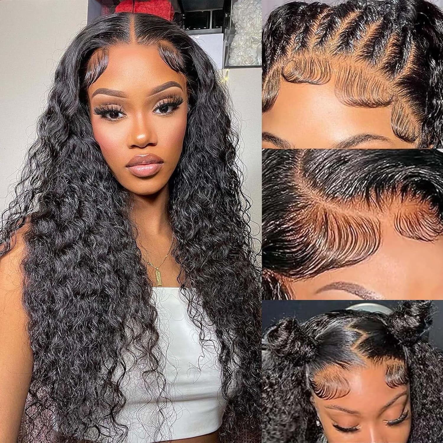 Curly Human Hair Wig Highlight P4/30 Lace Frontal Closure Deep Wave Human Hair Wig Pre Plucked Pre Cut Lace Frontal Closure Closure Glueless Wigs Elastic Band 200% Density, 18 Inch