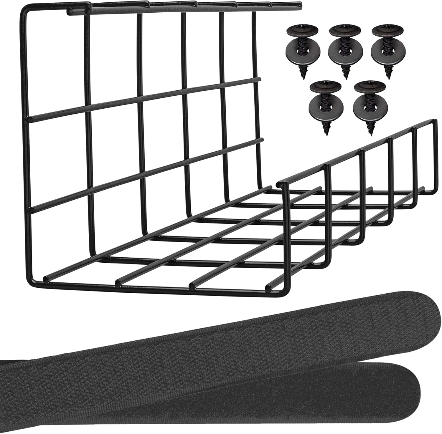 Under Desk Cable Tray, Cord Organizer for Wire, Cord Management, under Desk, Wire Holders - Black Tray - Set of 4X 17