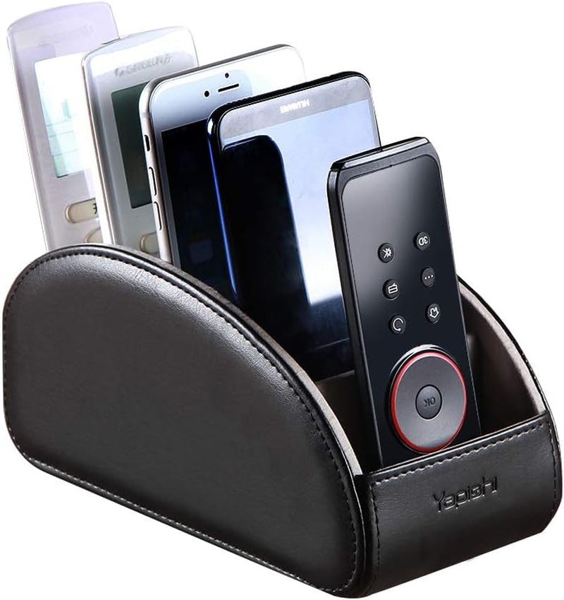 Remote Control Holder PU Leather TV Remote Caddy for Table, 5 Compartments Nightstand Organizer for Bedroom Accessories/Bedside Remotes/Media Controllers/Office Supplies, Decorations for Living Room