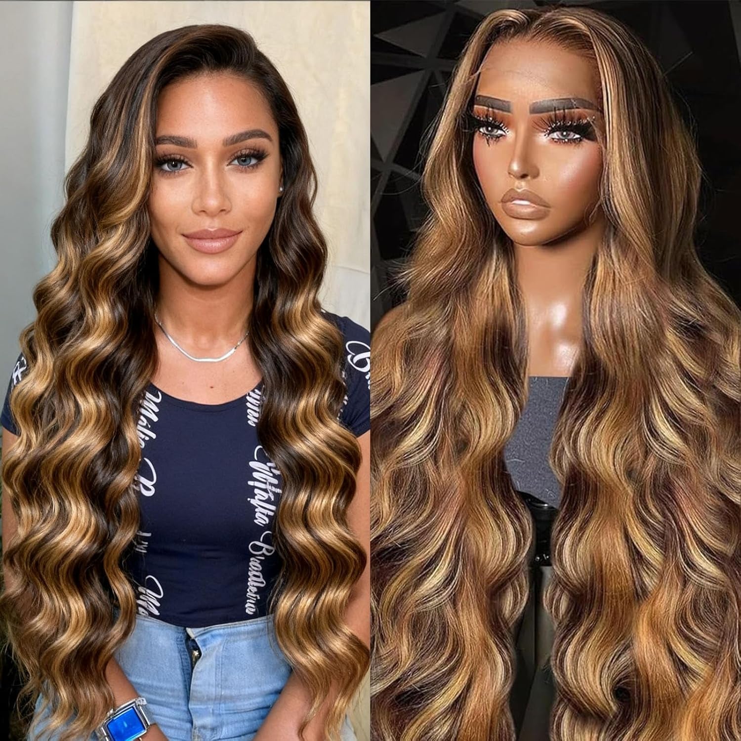 Curly Human Hair Wig Highlight P4/30 Lace Frontal Closure Deep Wave Human Hair Wig Pre Plucked Pre Cut Lace Frontal Closure Closure Glueless Wigs Elastic Band 200% Density, 18 Inch