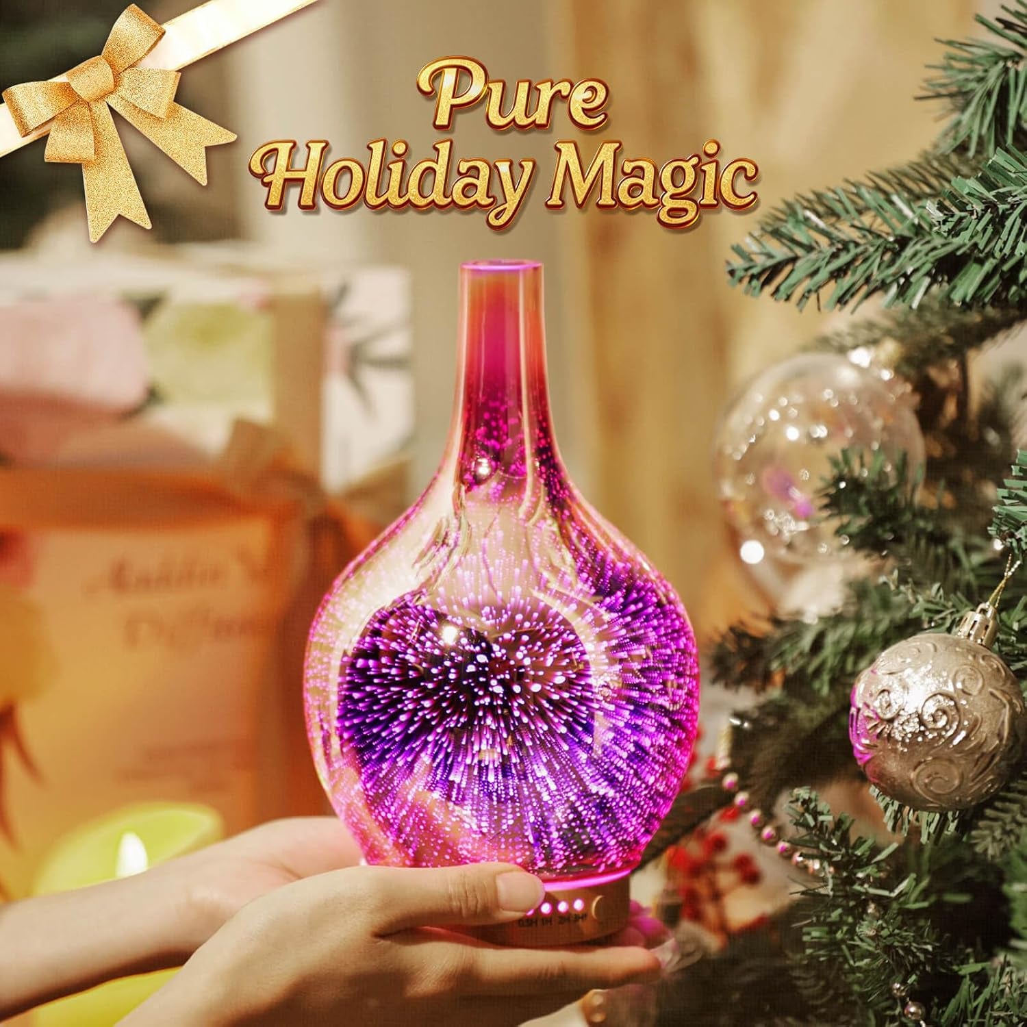 Porseme Rose Gold Essential Oil Diffuser 3D Glass Aromatherapy Ultrasonic Humidifier, Waterless Auto-Off, Timer Setting, BPA Free, Air Refresh for Home Hotel Yoga Leisure SPA Gift 150Ml