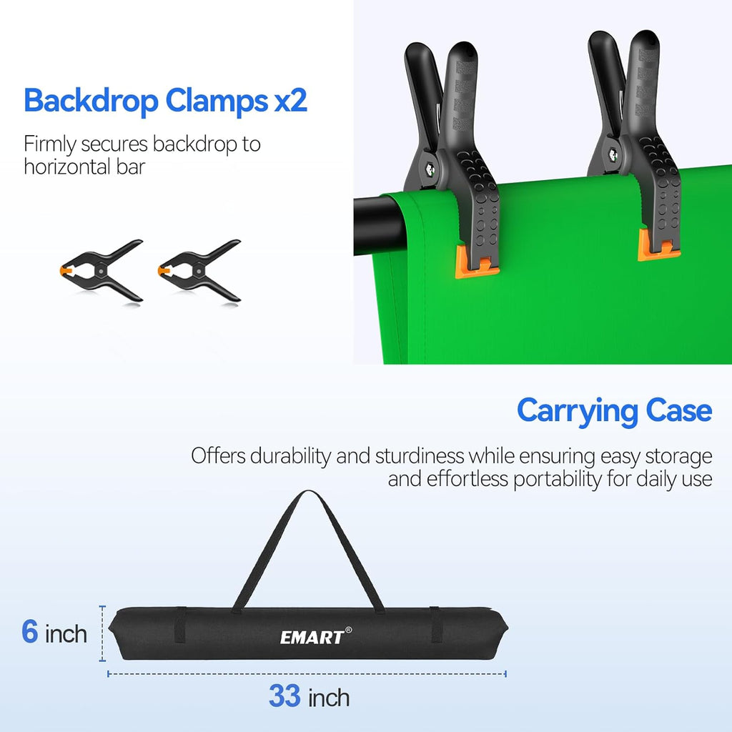 EMART Photo Video Studio 8.5 X 10Ft Green Screen Backdrop Stand Kit, Photography Background Support System with 10 X12Ft 100% Cotton Muslin Chromakey Curtain
