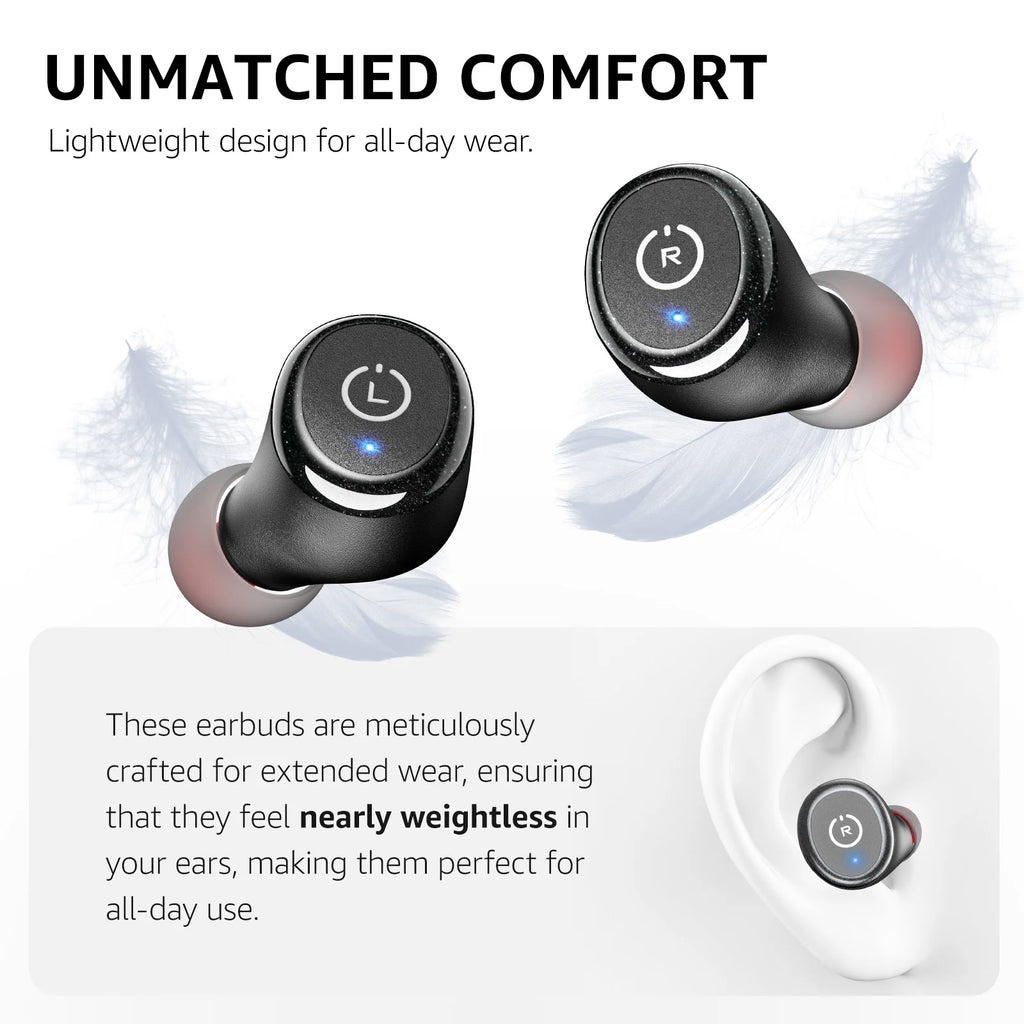 TOZO T10 True Wireless Bluetooth 5.3 Earbuds, Noise Cancelling Mic, 55H Playtime, IPX8 Waterproof, Black