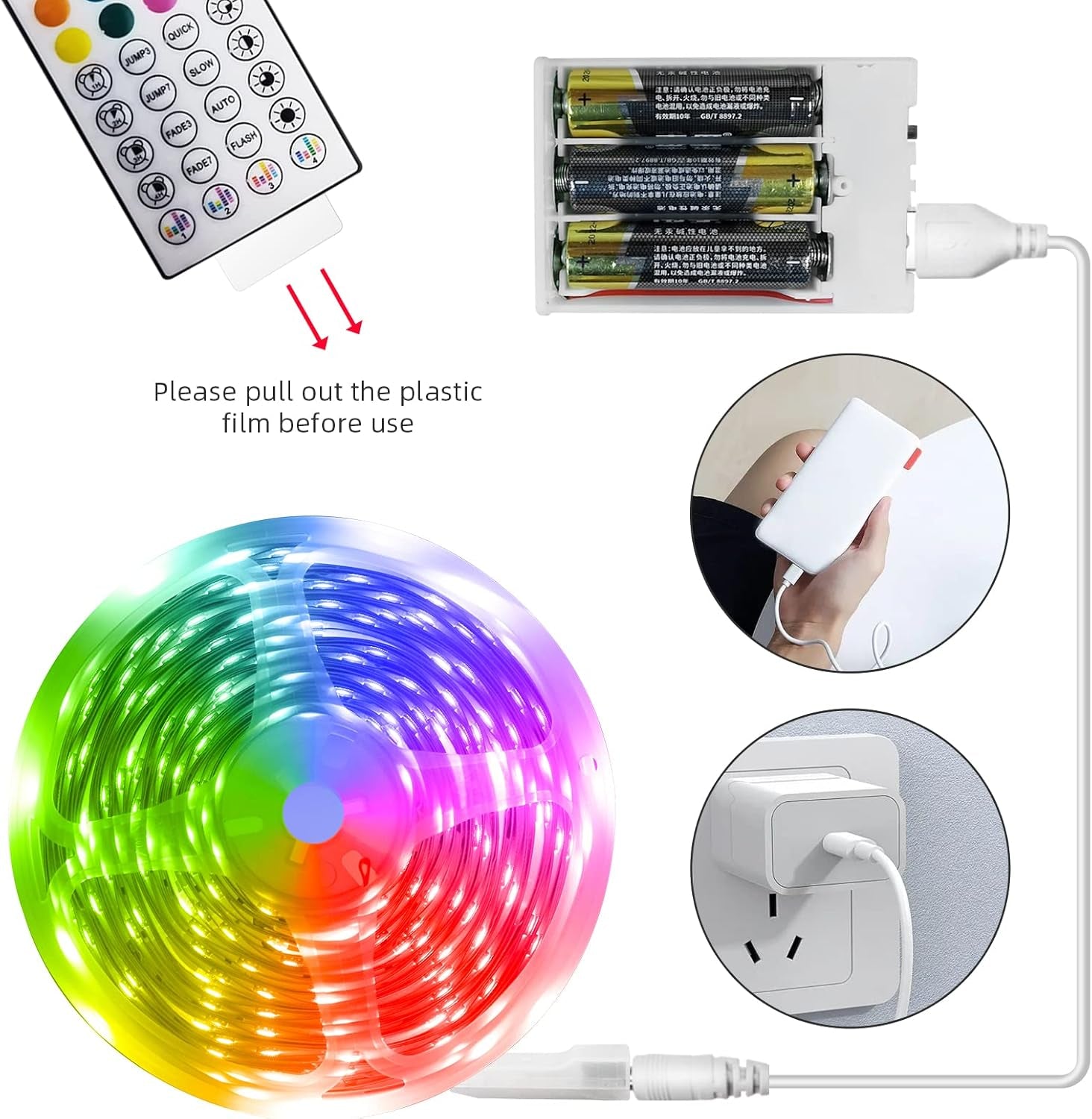 RUISHINE Battery Powered LED Strip Lights 13.2Ft, LED Lights Battery Operated Color Changing Music Sync App Remote Control RGB USB Led for TV, Party, Room Decoration