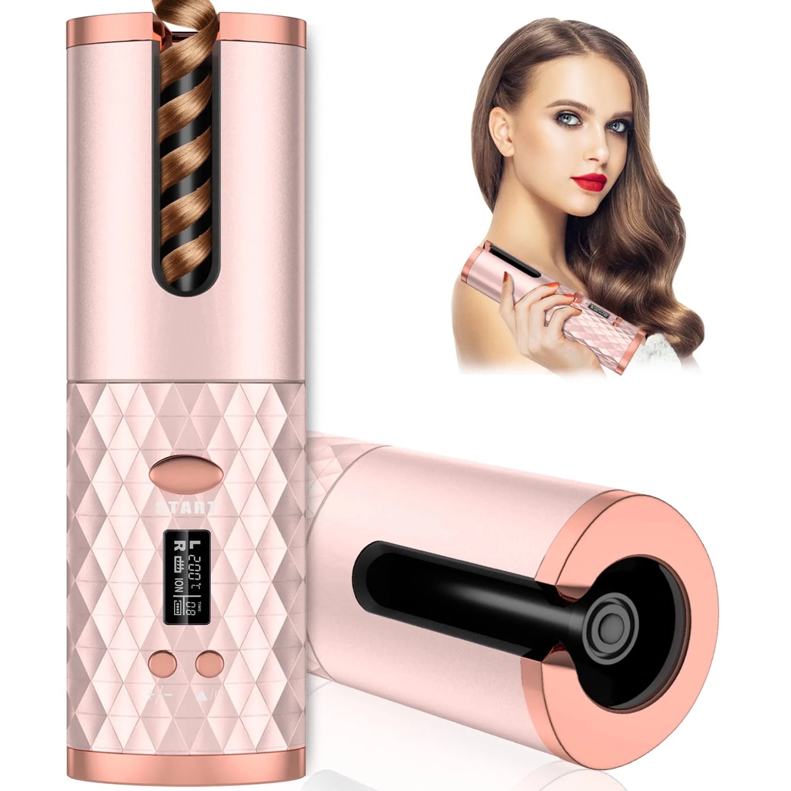 Portable Automatic Hair Curler, Ceramic Rotating Wireless Auto Curling Iron Wand, Emlimny Portable USB Rechargeable Spin Curler for Hair Styling (Black)