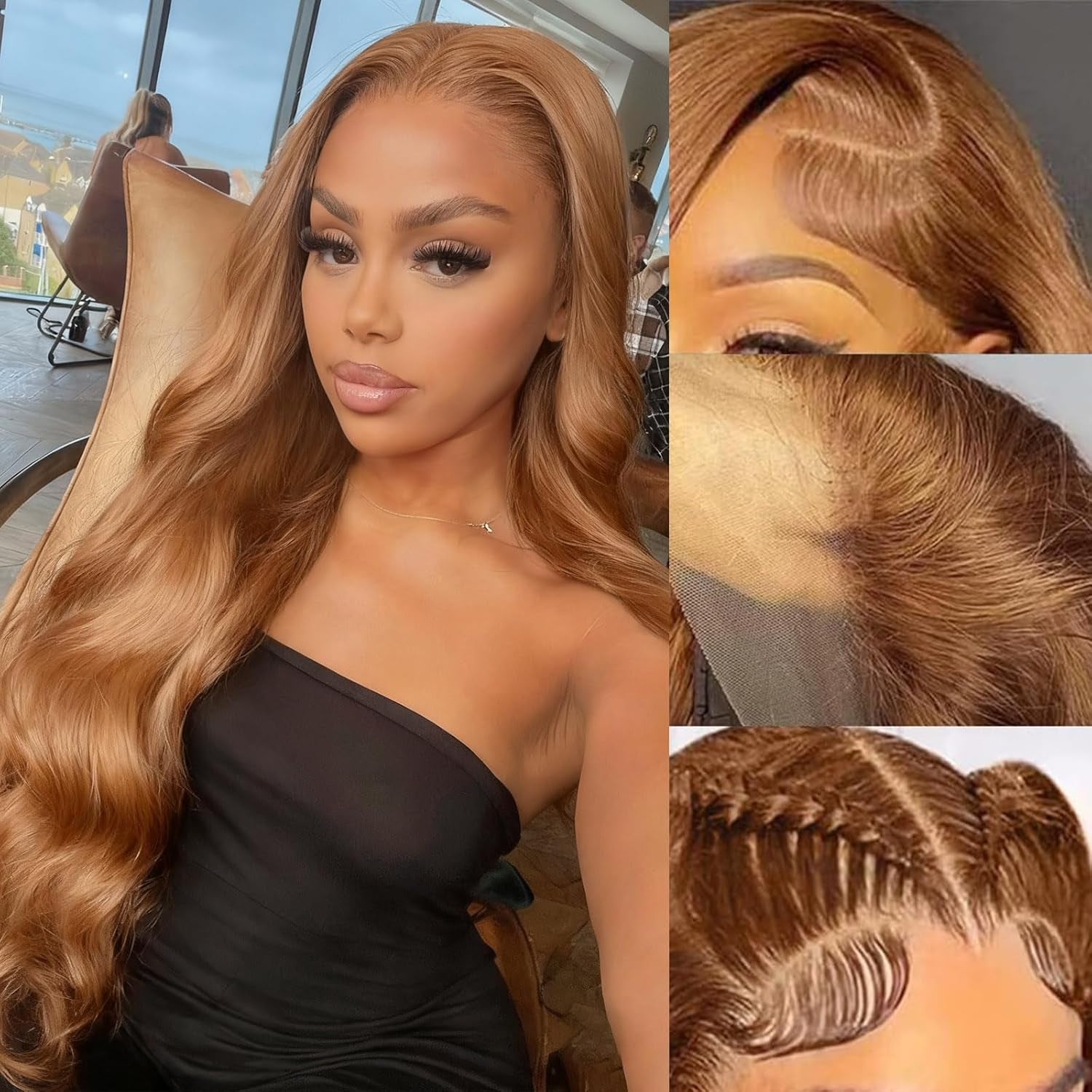 Curly Human Hair Wig Highlight P4/30 Lace Frontal Closure Deep Wave Human Hair Wig Pre Plucked Pre Cut Lace Frontal Closure Closure Glueless Wigs Elastic Band 200% Density, 18 Inch