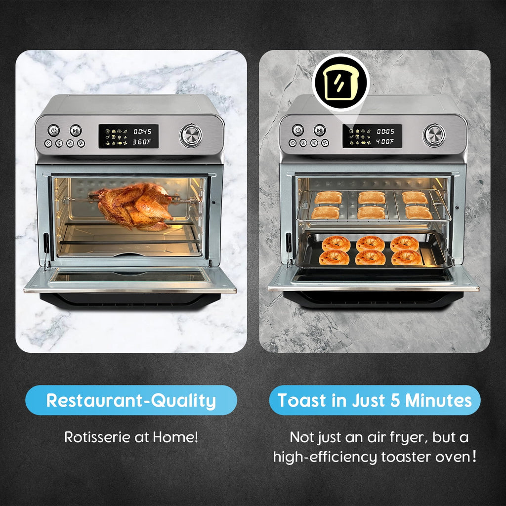 Hysapientia 26QT Air Fryer Oven with Rotisserie 1800W Toaster Oven Air Fryer Combo, 10 in 1 Convection Oven Countertop, Airfryer Toaster Oven, Mini Toaster Oven,Easy to Clean